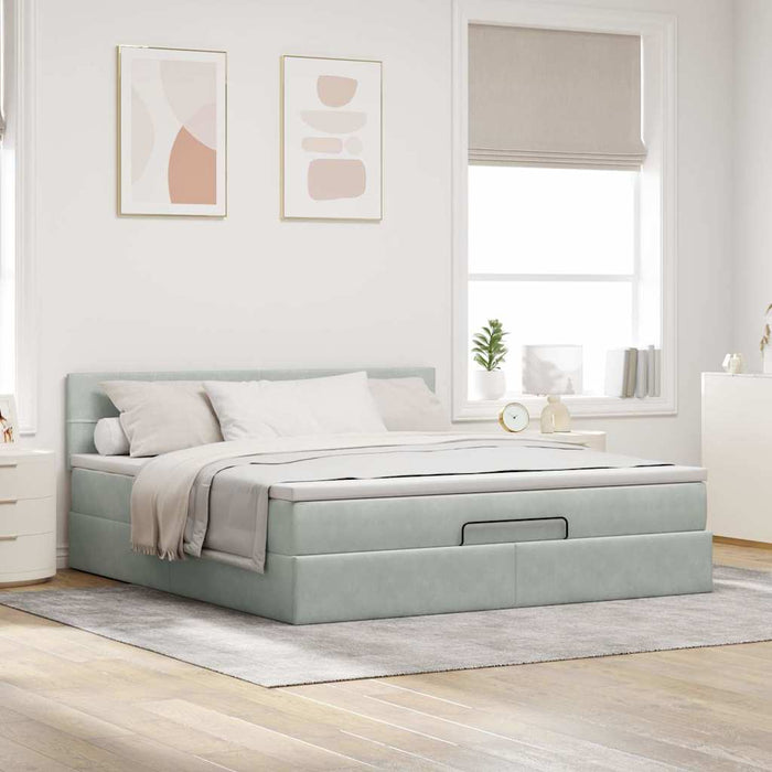 Cadru de pat otoman cu saltea Gri deschis 180x200cm catifea - WALTI WALTI