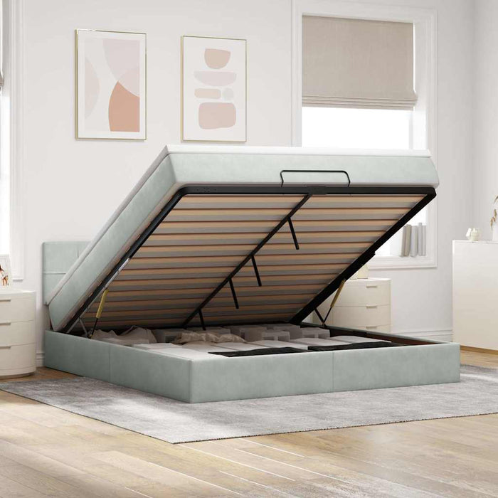 Cadru de pat otoman cu saltea Gri deschis 180x200cm catifea - WALTI WALTI