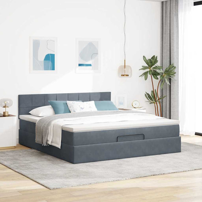 Cadru de pat otoman cu saltea Gri închis 180x200cm catifea - WALTI WALTI