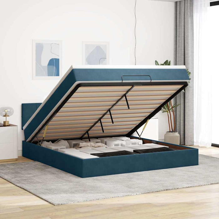 Cadru de pat otoman cu saltea Albastru închis 180x200cm catifea - WALTI WALTI