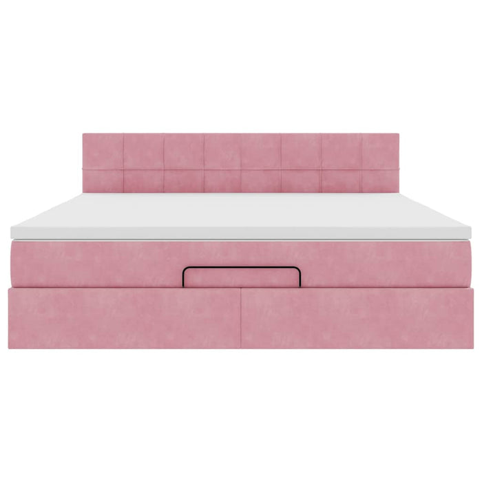 Cadru de pat otoman cu saltea roz 180x200cm catifea - WALTI WALTI