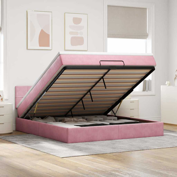 Cadru de pat otoman cu saltea roz 180x200cm catifea - WALTI WALTI