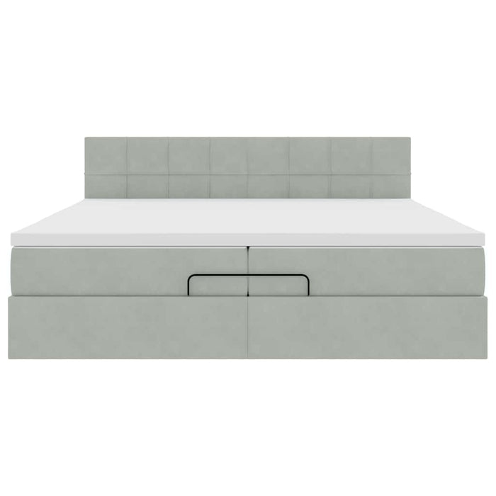 Cadru pat otoman cu saltea Gri deschis 200x200 cm catifea - WALTI WALTI