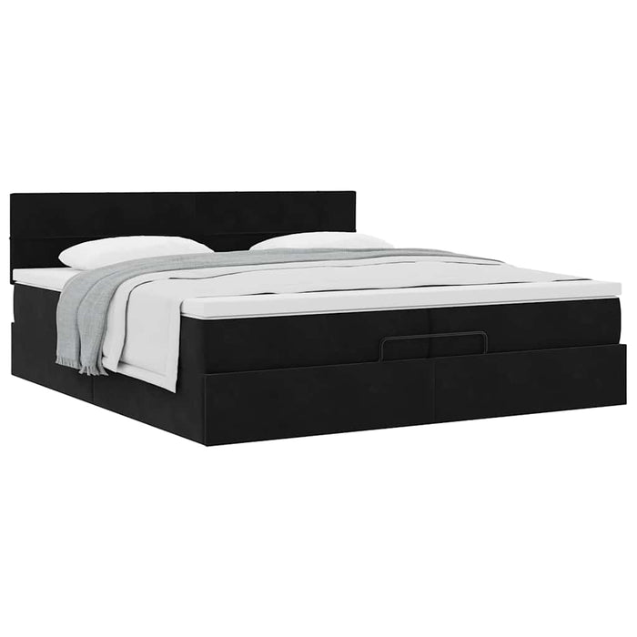 Cadru de pat otoman cu saltea, catifea neagră 200x200 cm - WALTI WALTI