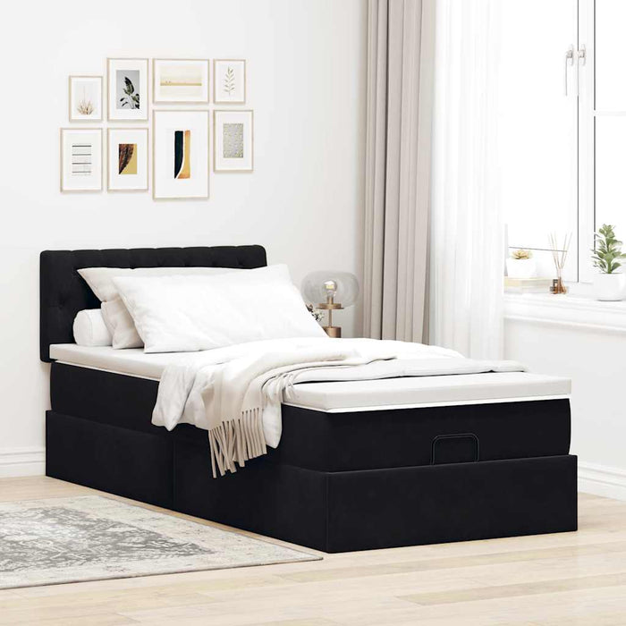 Cadru de pat otoman cu saltea, catifea neagră 80x200 cm - WALTI WALTI