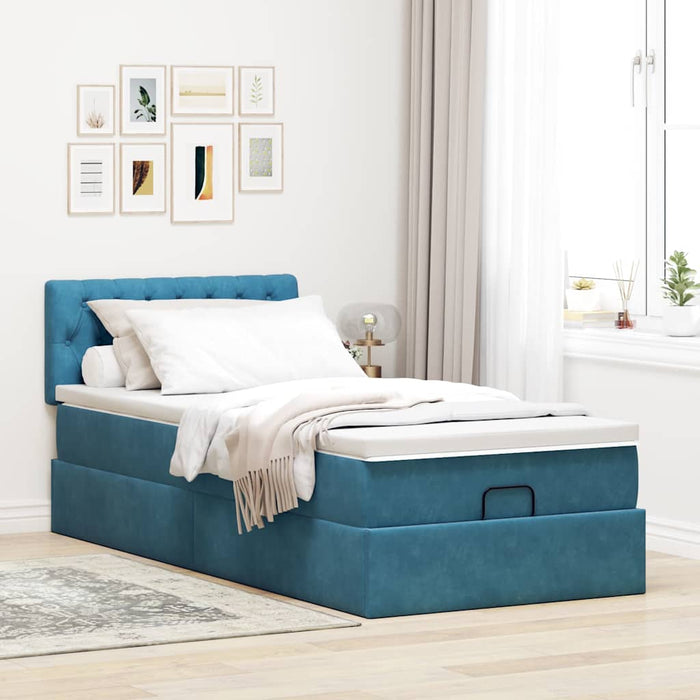 Cadru de pat otoman cu saltea Albastru închis 80x200cm catifea - WALTI WALTI