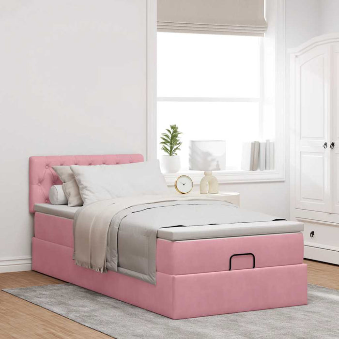 Cadru de pat otoman cu saltea, catifea roz 80x200cm - WALTI WALTI
