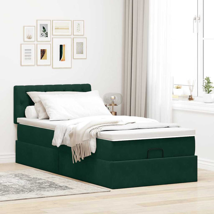 Cadru de pat otoman cu saltea catifea verde închis 90x200cm - WALTI WALTI
