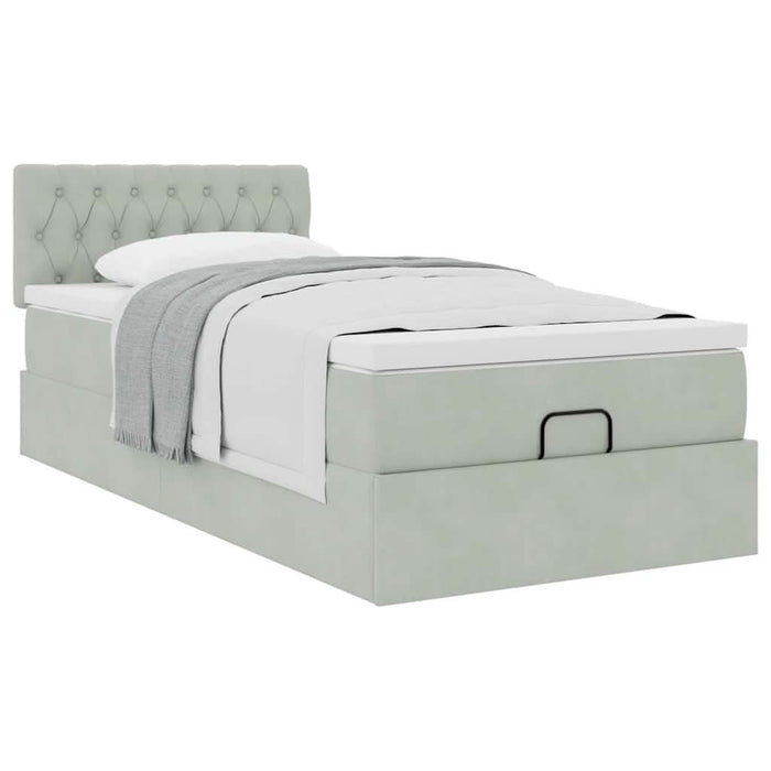 Cadru de pat otoman cu saltea Gri deschis 100x200cm catifea - WALTI WALTI