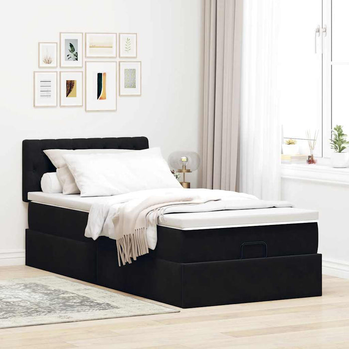 Cadru de pat otoman cu saltea, catifea neagră 100x200cm - WALTI WALTI
