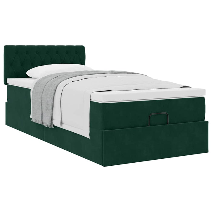 Cadru de pat otoman cu saltea verde închis 100x200cm catifea - WALTI WALTI