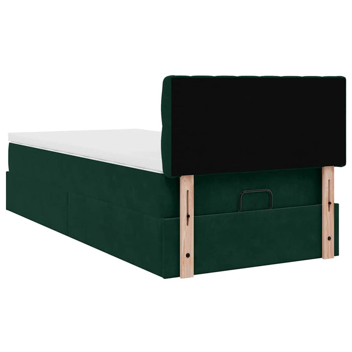 Cadru de pat otoman cu saltea verde închis 100x200cm catifea - WALTI WALTI