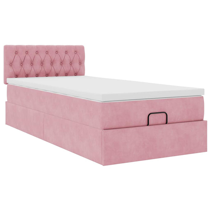 Cadru de pat otoman cu saltea roz 100x200cm catifea - WALTI WALTI