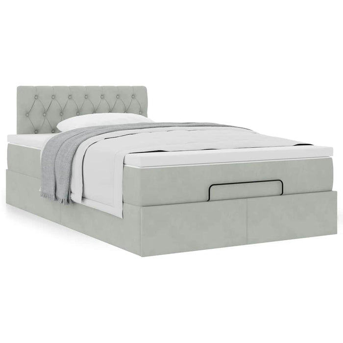 Cadru de pat otoman cu saltea Gri deschis 120x200cm catifea - WALTI WALTI