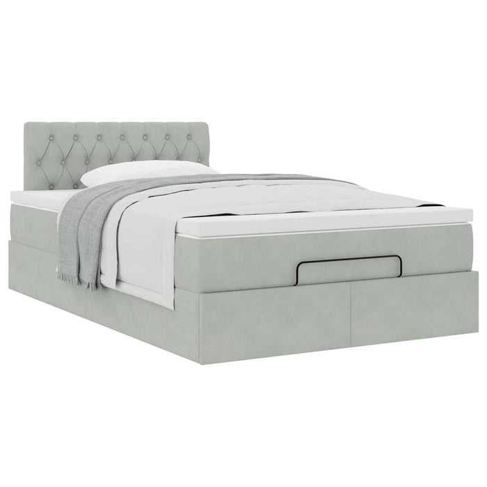 Cadru de pat otoman cu saltea Gri deschis 120x200cm catifea - WALTI WALTI