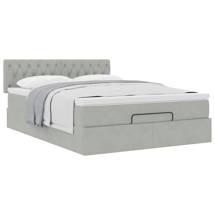 Cadru de pat otoman cu saltea Gri deschis 140x190cm catifea - WALTI WALTI