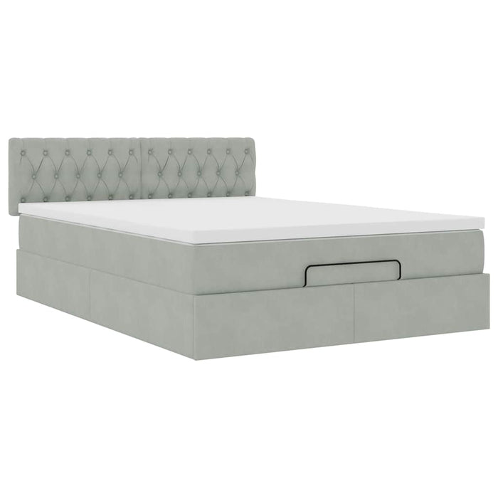 Cadru de pat otoman cu saltea Gri deschis 140x190cm catifea - WALTI WALTI