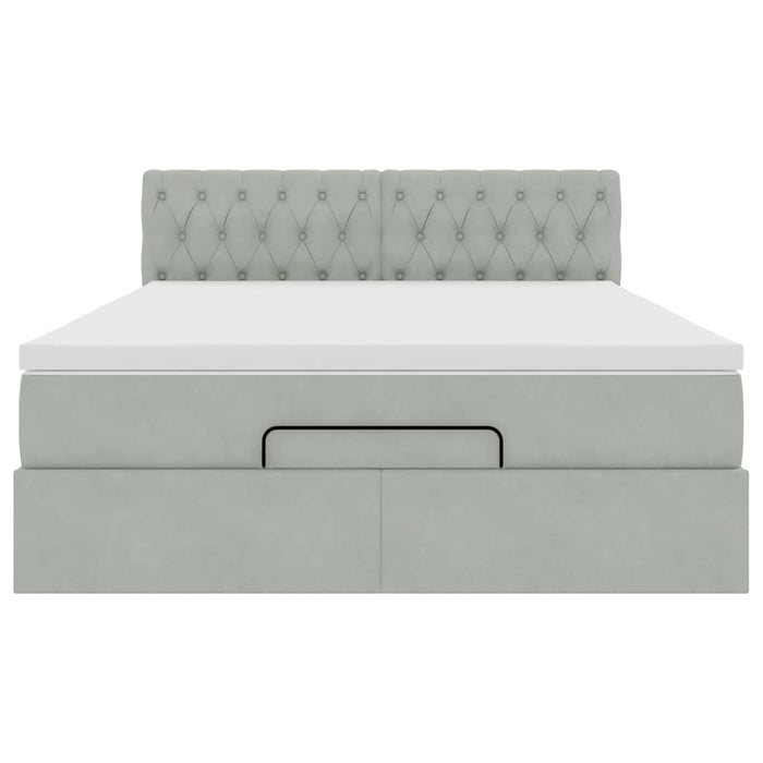 Cadru de pat otoman cu saltea Gri deschis 140x190cm catifea - WALTI WALTI