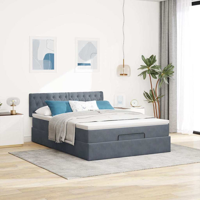 Cadru de pat otoman cu saltea Gri închis 140x190cm catifea - WALTI WALTI