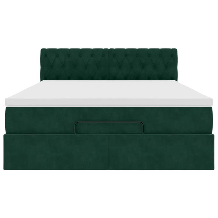 Cadru de pat otoman cu saltea verde închis 140x190cm catifea - WALTI WALTI