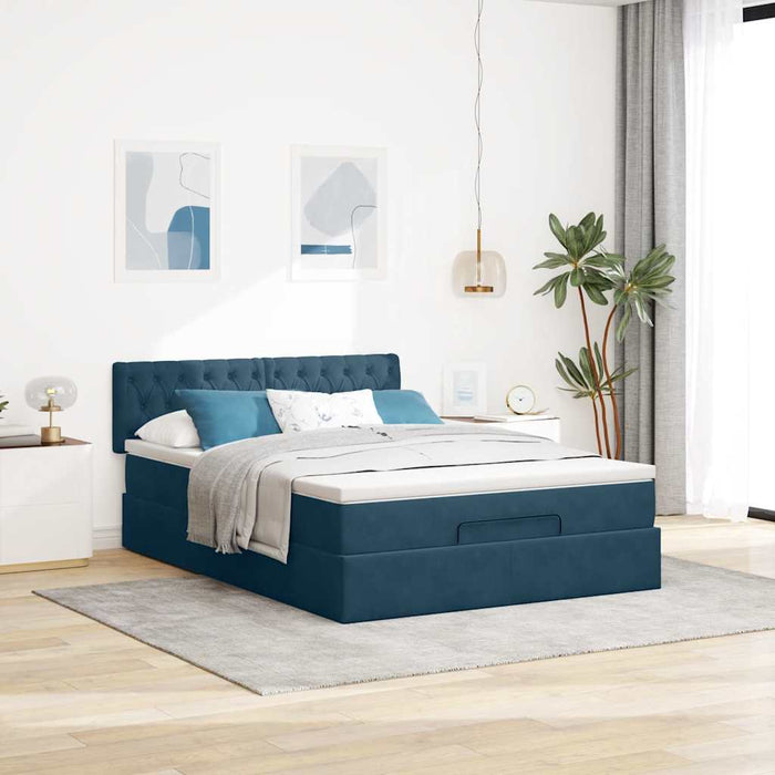 Cadru de pat otoman cu saltea Albastru închis 140x190cm catifea - WALTI WALTI