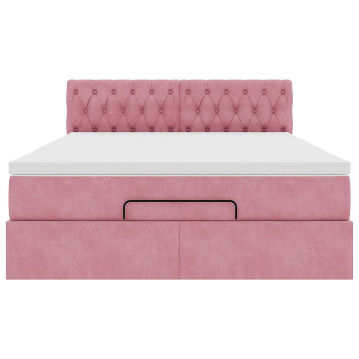 Cadru de pat otoman cu saltea roz 140x190cm catifea - WALTI WALTI