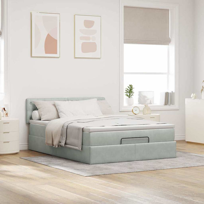 Cadru de pat otoman cu saltea Gri deschis 140x200cm catifea - WALTI WALTI