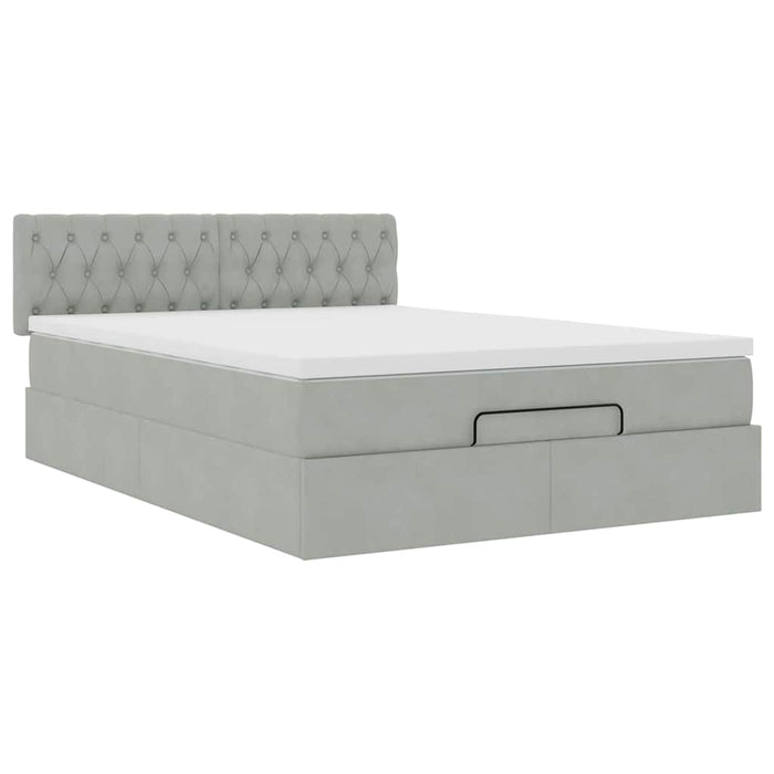 Cadru de pat otoman cu saltea Gri deschis 140x200cm catifea - WALTI WALTI