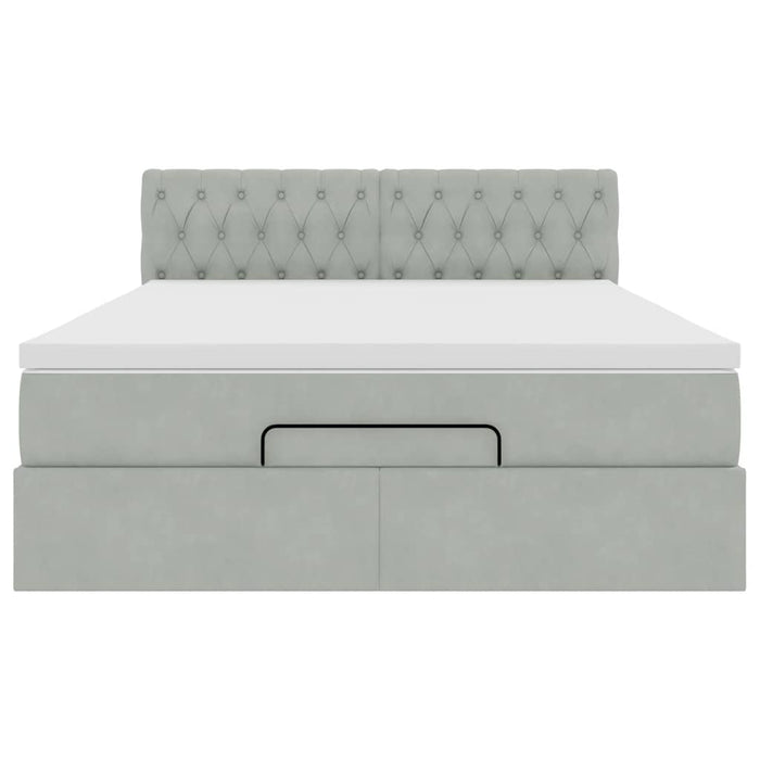 Cadru de pat otoman cu saltea Gri deschis 140x200cm catifea - WALTI WALTI
