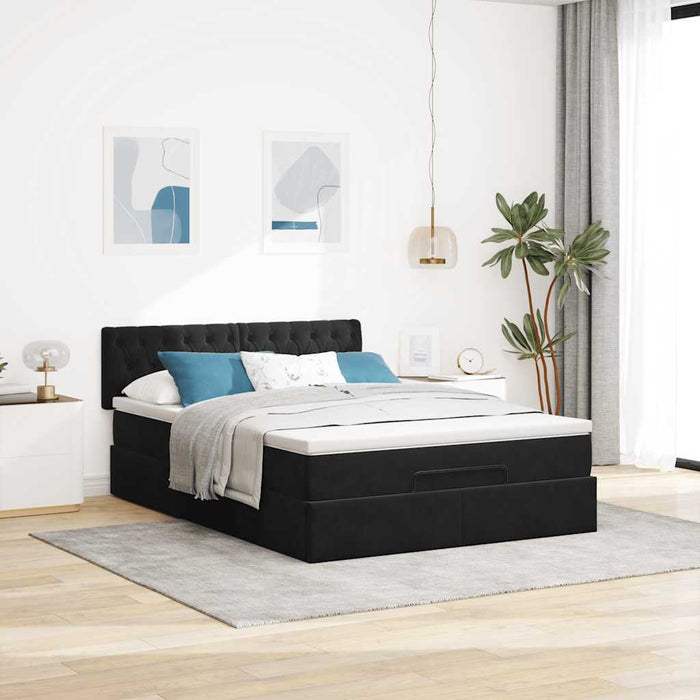 Cadru pat otoman cu saltea, catifea neagră 140x200cm - WALTI WALTI