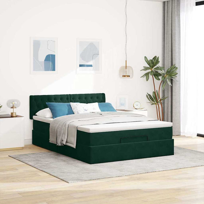 Cadru de pat otoman cu saltea verde închis 140x200cm catifea - WALTI WALTI