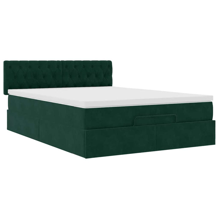 Cadru de pat otoman cu saltea verde închis 140x200cm catifea - WALTI WALTI
