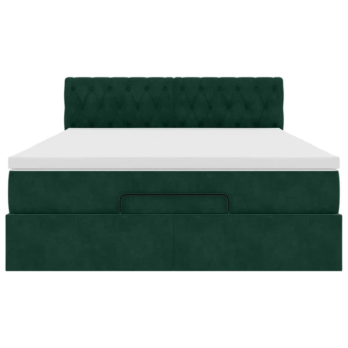 Cadru de pat otoman cu saltea verde închis 140x200cm catifea - WALTI WALTI