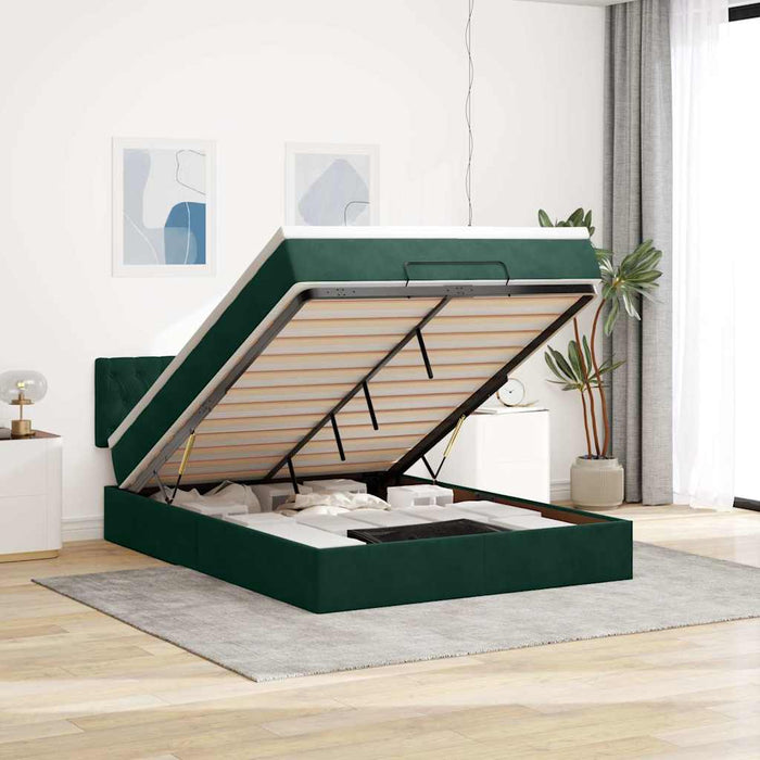 Cadru de pat otoman cu saltea verde închis 140x200cm catifea - WALTI WALTI