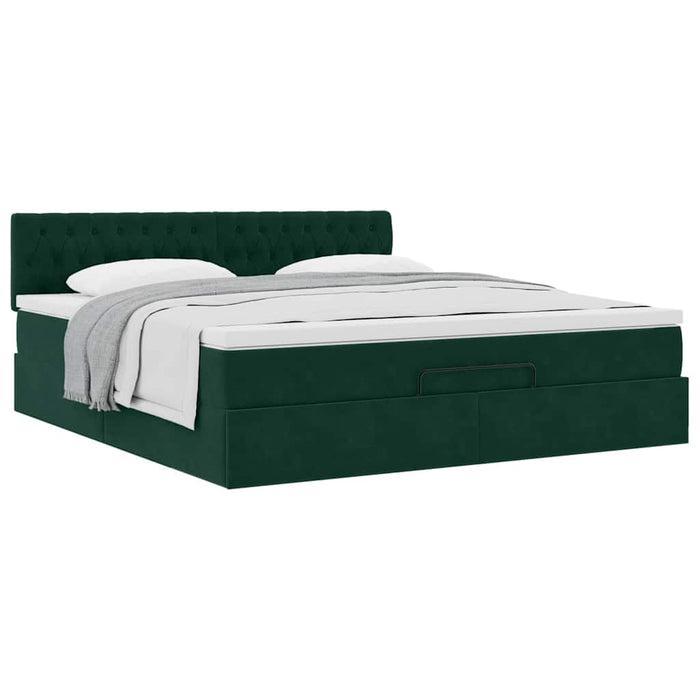 Cadru de pat otoman cu saltea verde închis 160x200cm catifea - WALTI WALTI