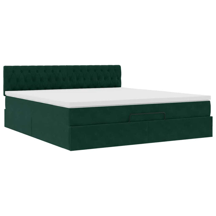 Cadru de pat otoman cu saltea verde închis 160x200cm catifea - WALTI WALTI
