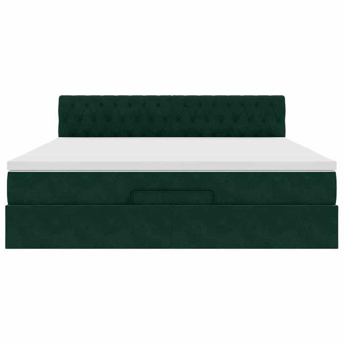 Cadru de pat otoman cu saltea verde închis 160x200cm catifea - WALTI WALTI