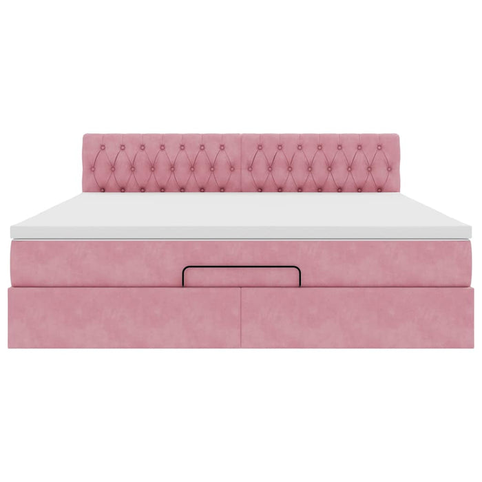 Cadru de pat otoman cu saltea roz 160x200cm catifea - WALTI WALTI