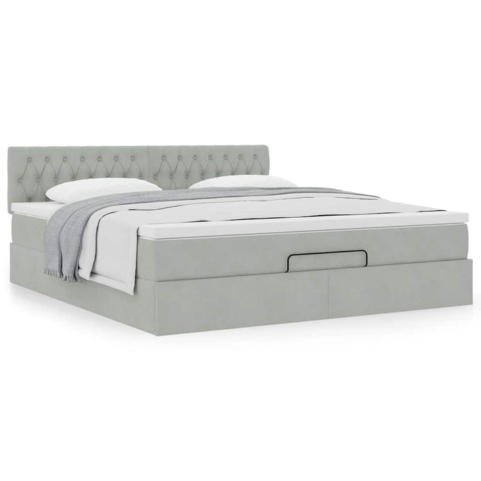 Cadru de pat otoman cu saltea Gri deschis 180x200cm catifea - WALTI WALTI