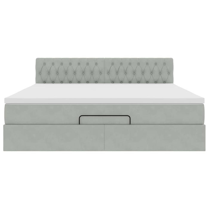 Cadru de pat otoman cu saltea Gri deschis 180x200cm catifea - WALTI WALTI