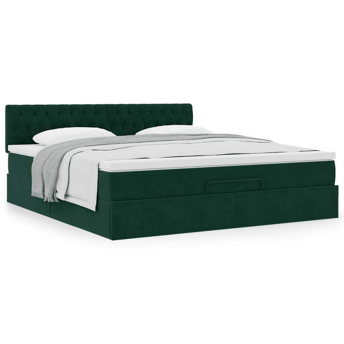 Cadru de pat otoman cu saltea verde închis 180x200cm catifea - WALTI WALTI