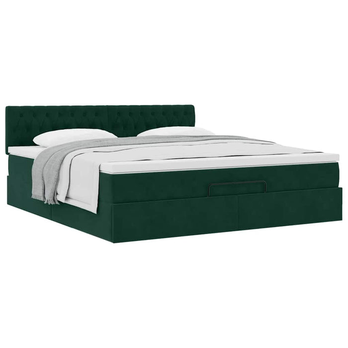Cadru de pat otoman cu saltea verde închis 180x200cm catifea - WALTI WALTI