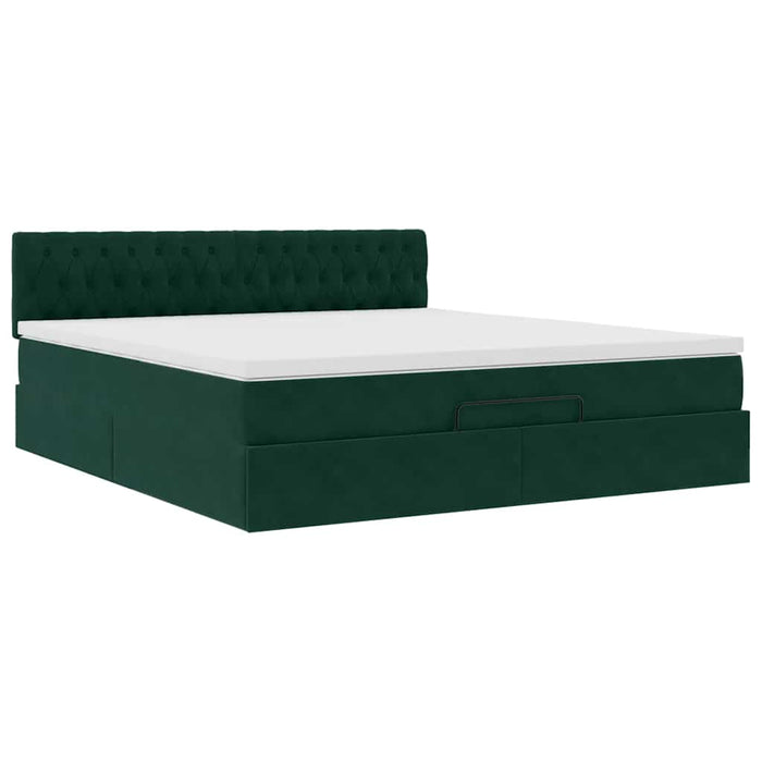 Cadru de pat otoman cu saltea verde închis 180x200cm catifea - WALTI WALTI