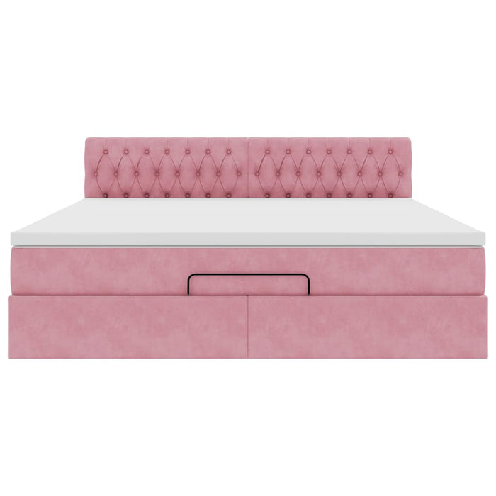 Cadru de pat otoman cu saltea roz 180x200cm catifea - WALTI WALTI