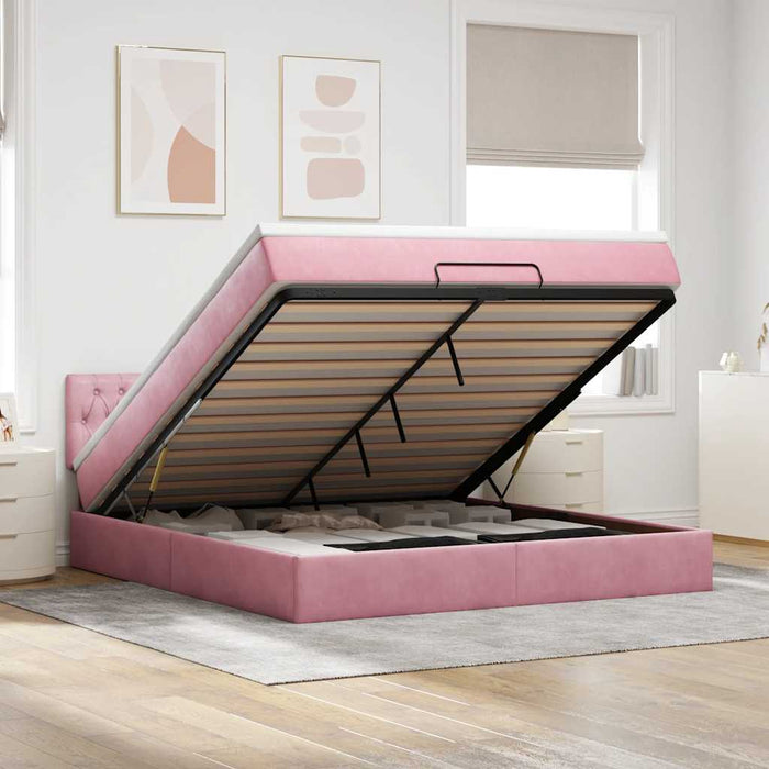 Cadru de pat otoman cu saltea roz 180x200cm catifea - WALTI WALTI