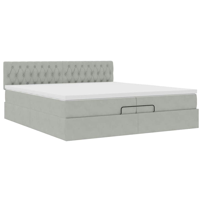 Cadru pat otoman cu saltea Gri deschis 200x200 cm catifea - WALTI WALTI