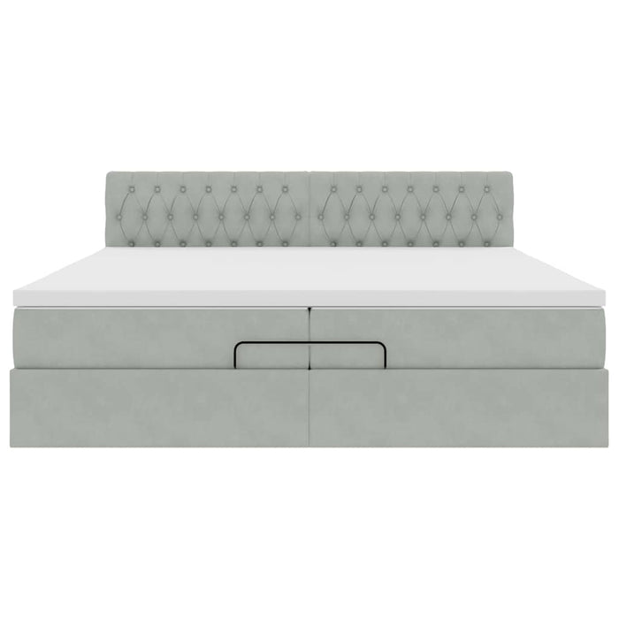 Cadru pat otoman cu saltea Gri deschis 200x200 cm catifea - WALTI WALTI