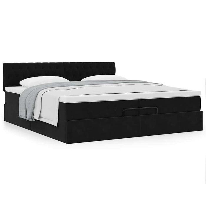 Cadru de pat otoman cu saltea, catifea neagră 200x200 cm - WALTI WALTI