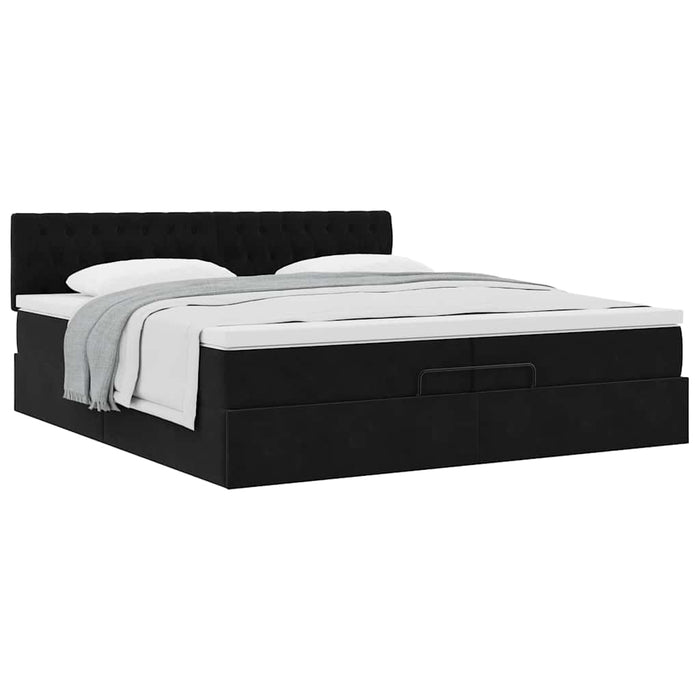Cadru de pat otoman cu saltea, catifea neagră 200x200 cm - WALTI WALTI