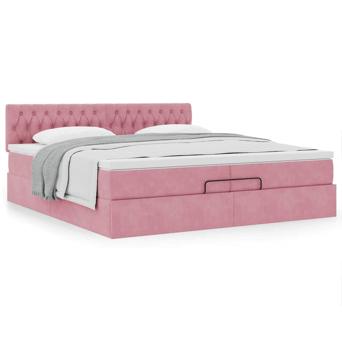 Cadru de pat otoman cu saltea roz 200x200 cm catifea WALTI